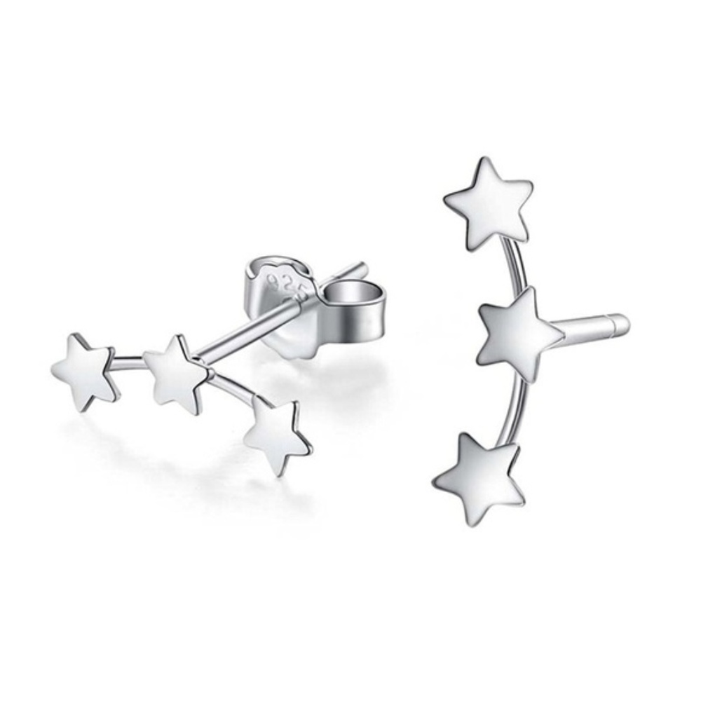 ❤️4 for $20 Sale❤️ Three Star silver Stud earrings - Picture 1 of 3